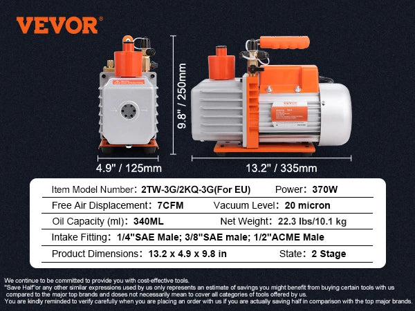 VEVOR 1&2 Stage Vacuum Pump 3.5/5/7CFM AC120V Air Conditioning Conditioner Vacuum Pump for HVAC Repair Refrigeration Maintenance