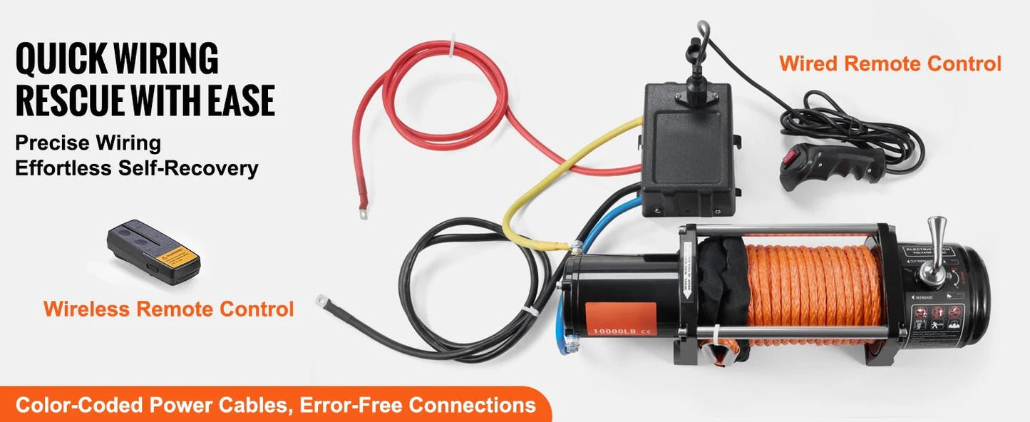 SucceBuy 10,000 lbs 12V Electric Winch – 65ft Synthetic Rope, Wireless & Wired Remote, IP55 Waterproof for Truck, SUV & Jeep Off - Road - Buy at GearForge