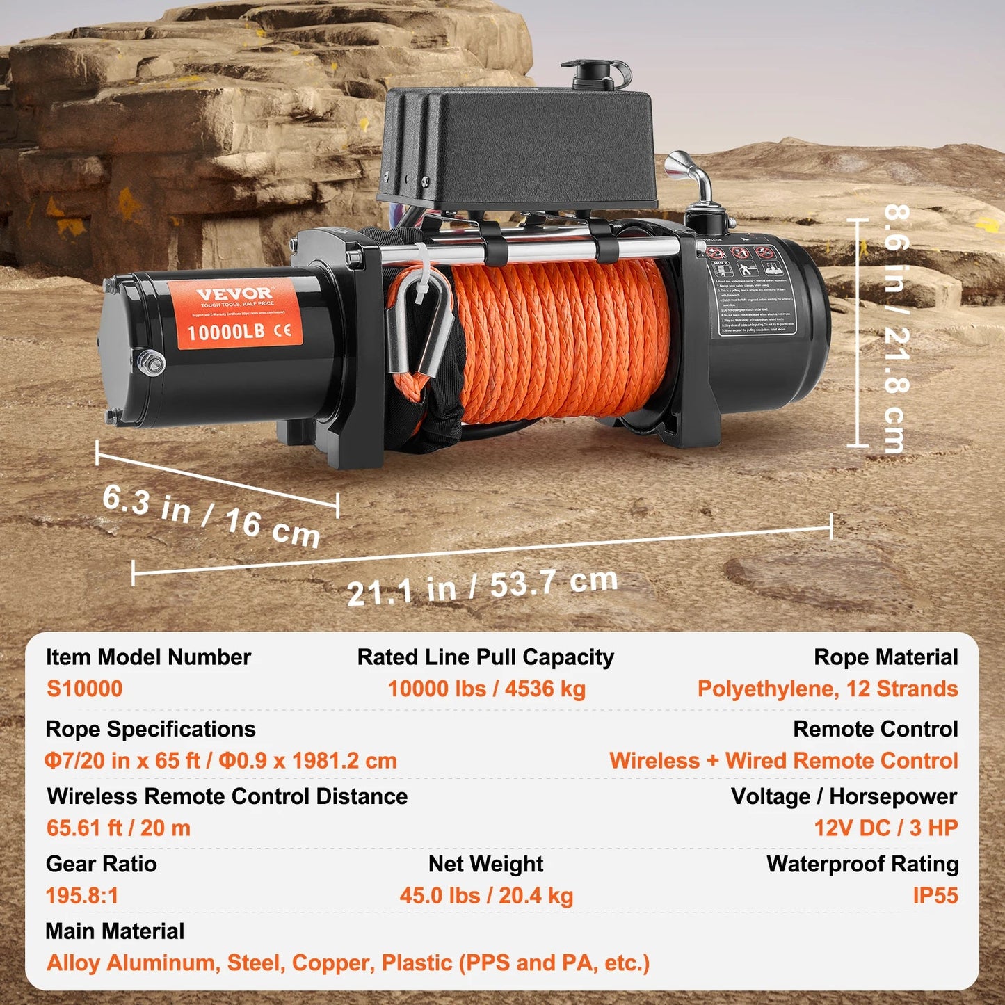 SucceBuy 10,000 lbs 12V Electric Winch – 65ft Synthetic Rope, Wireless & Wired Remote, IP55 Waterproof for Truck, SUV & Jeep Off - Road - Buy at GearForge