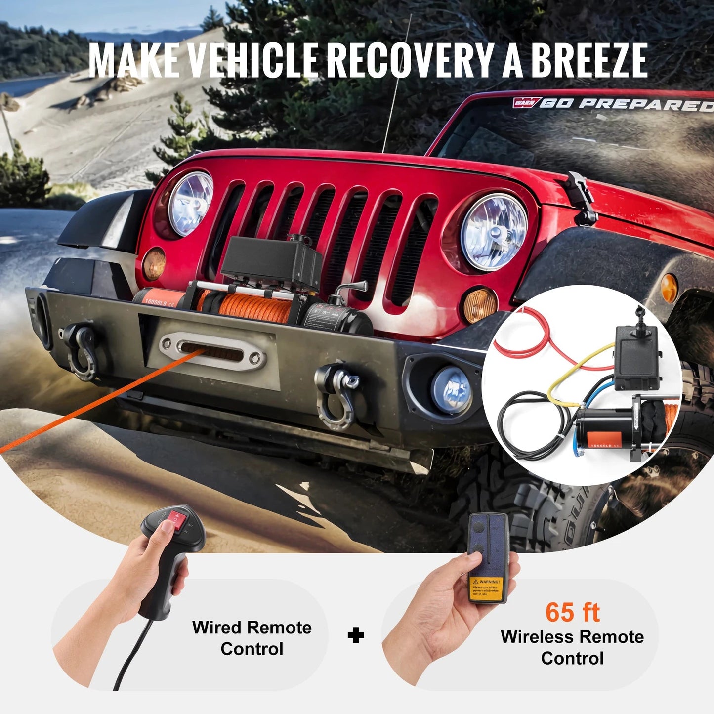 SucceBuy 10,000 lbs 12V Electric Winch – 65ft Synthetic Rope, Wireless & Wired Remote, IP55 Waterproof for Truck, SUV & Jeep Off - Road - Buy at GearForge