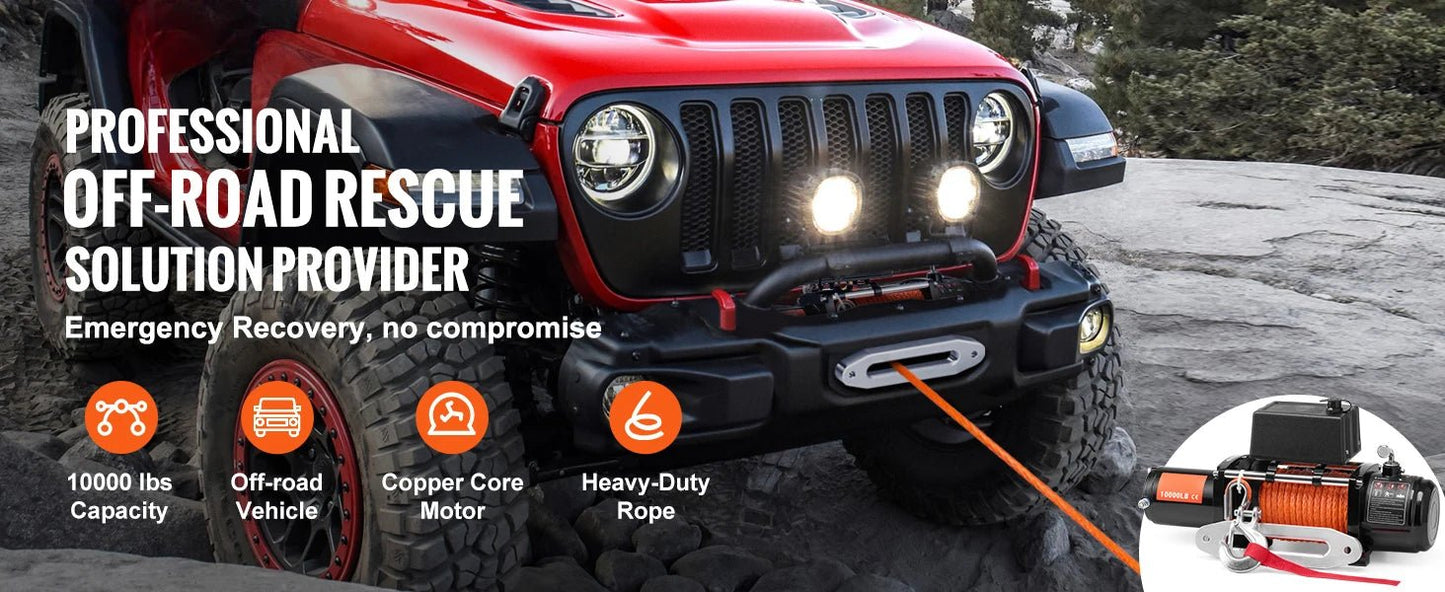 SucceBuy 10,000 lbs 12V Electric Winch – 65ft Synthetic Rope, Wireless & Wired Remote, IP55 Waterproof for Truck, SUV & Jeep Off - Road - Buy at GearForge