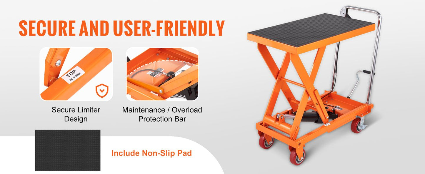 SucceBuy 1100lbs Hydraulic Lift Table Cart Manual Single Scissor 35.4" Lifting Height with 4 Wheels for Handling Transport - Buy at GearForge