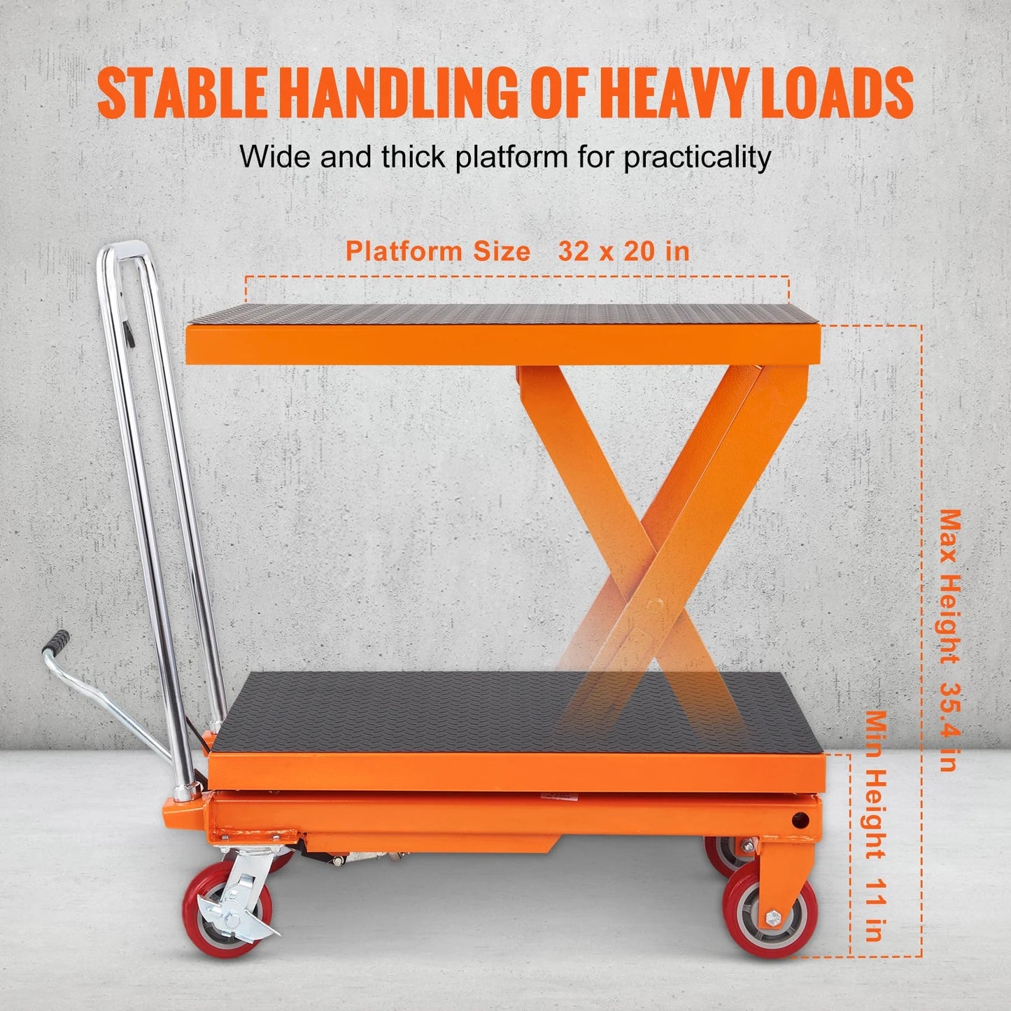 SucceBuy 1100lbs Hydraulic Lift Table Cart Manual Single Scissor 35.4" Lifting Height with 4 Wheels for Handling Transport - Buy at GearForge