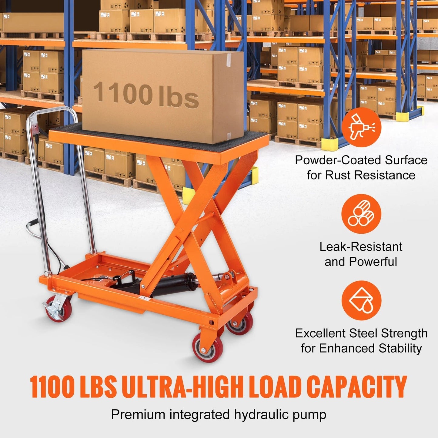 SucceBuy 1100lbs Hydraulic Lift Table Cart Manual Single Scissor 35.4" Lifting Height with 4 Wheels for Handling Transport - Buy at GearForge