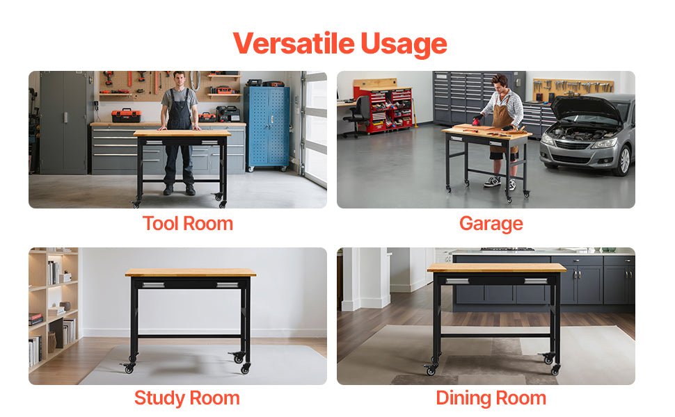 SucceBuy 1500lbs Rolling Workbench with Oak Wood Top & Sliding Drawer Storage – Garage & Workshop Work Table - Buy at GearForge