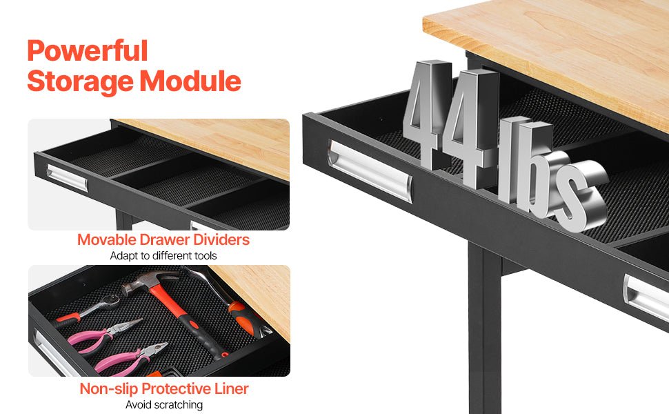 SucceBuy 1500lbs Rolling Workbench with Oak Wood Top & Sliding Drawer Storage – Garage & Workshop Work Table - Buy at GearForge