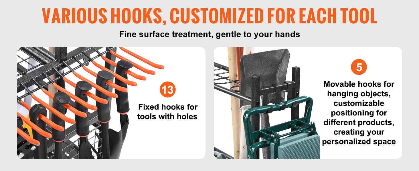 SucceBuy 16 Slots Garden Tool Organizer Yard Tool Tower Rack with Hooks Wheels Long - Handled Rake Stand Holder for Garage Storage - Buy at GearForge
