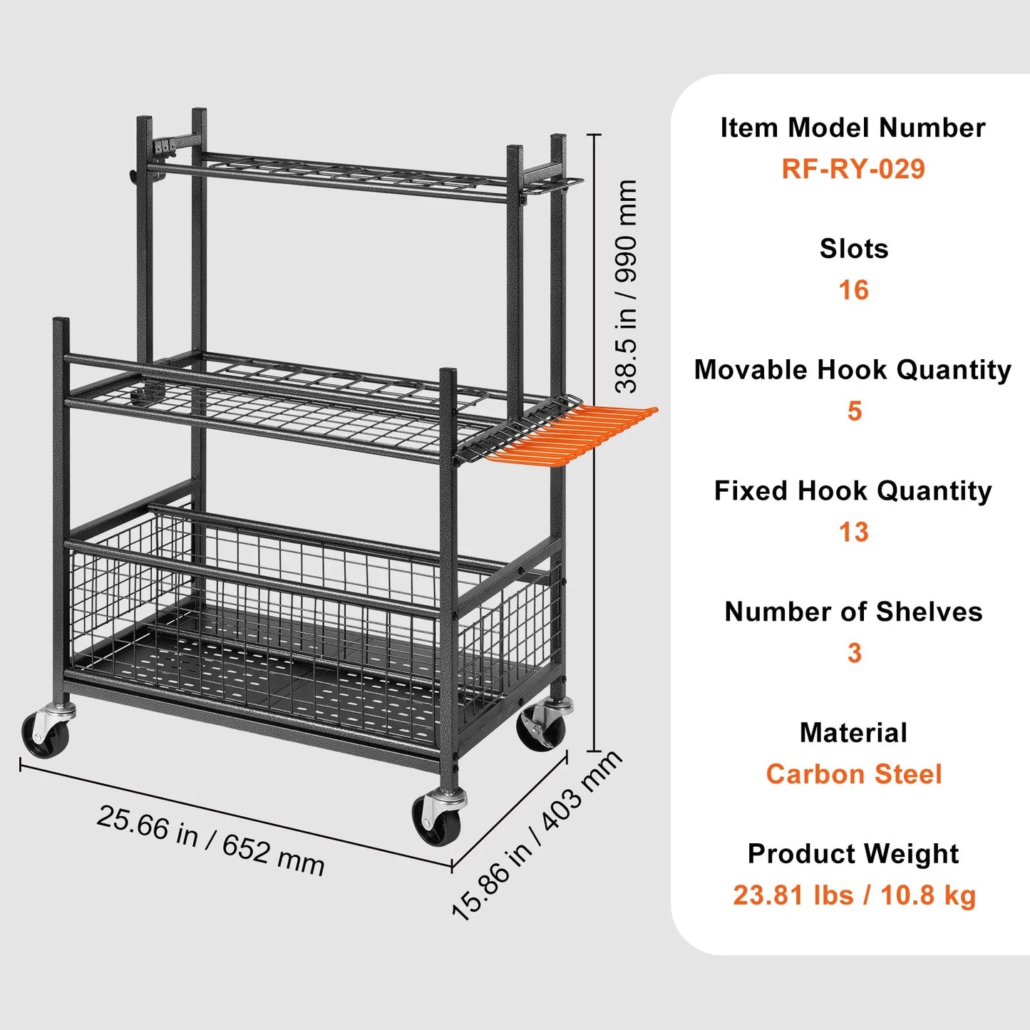 SucceBuy 16 Slots Garden Tool Organizer Yard Tool Tower Rack with Hooks Wheels Long - Handled Rake Stand Holder for Garage Storage - Buy at GearForge