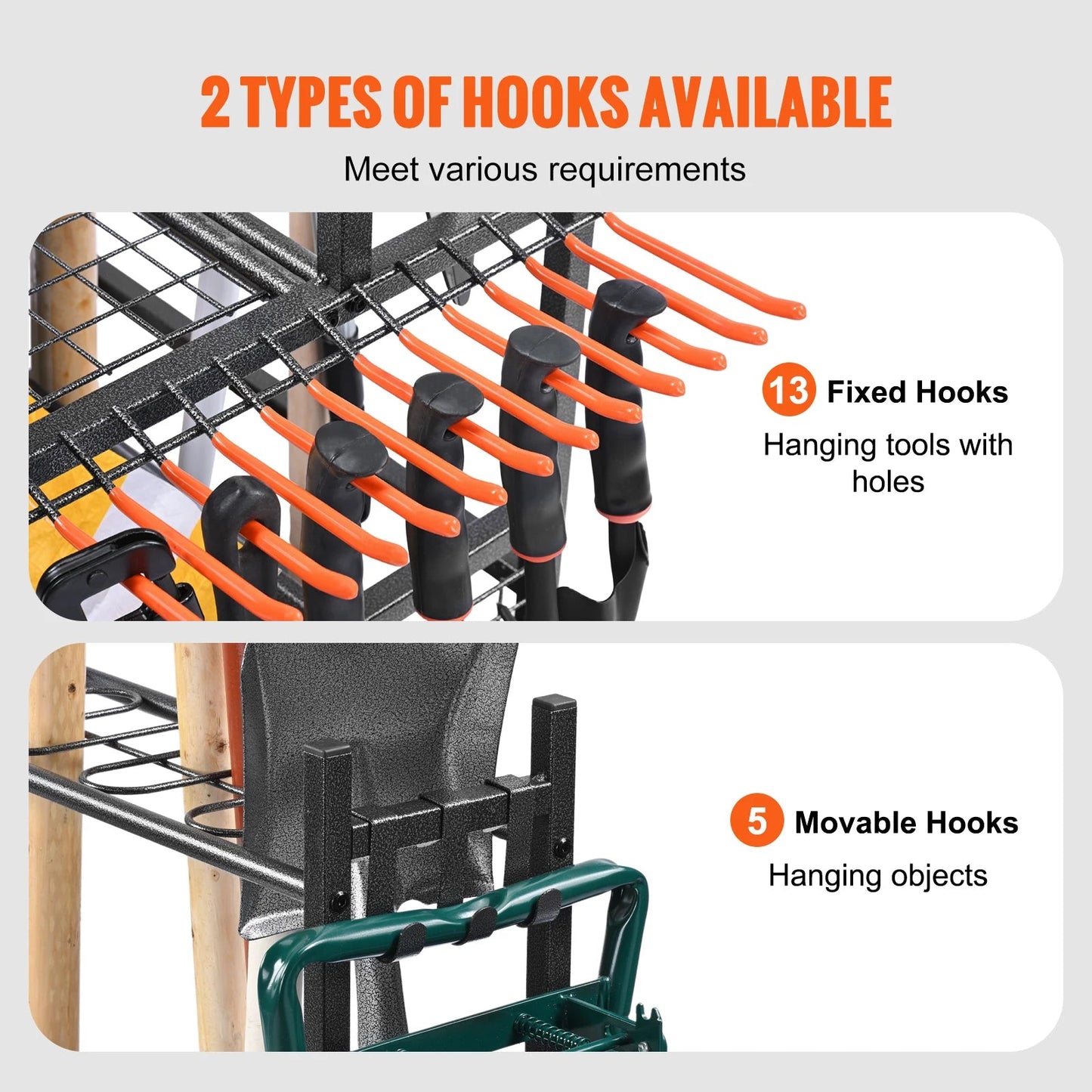 SucceBuy 16 Slots Garden Tool Organizer Yard Tool Tower Rack with Hooks Wheels Long - Handled Rake Stand Holder for Garage Storage - Buy at GearForge