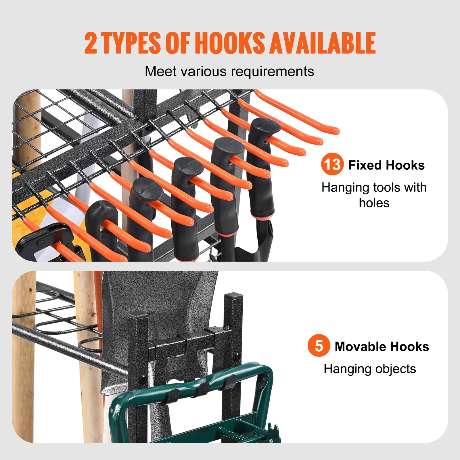 SucceBuy 16 Slots Garden Tool Organizer Yard Tool Tower Rack with Hooks Wheels Long - Handled Rake Stand Holder for Garage Storage - Buy at GearForge