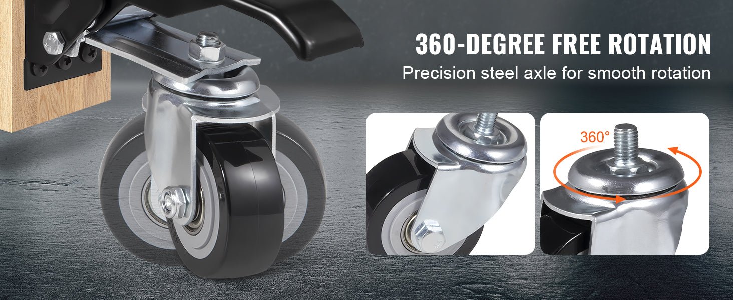 SucceBuy 165 lbs 2.5" Workbench Caster Wheels – Set of 4, Side - Mounted, 360° Swivel Retractable Stepdown Wheels - Buy at GearForge