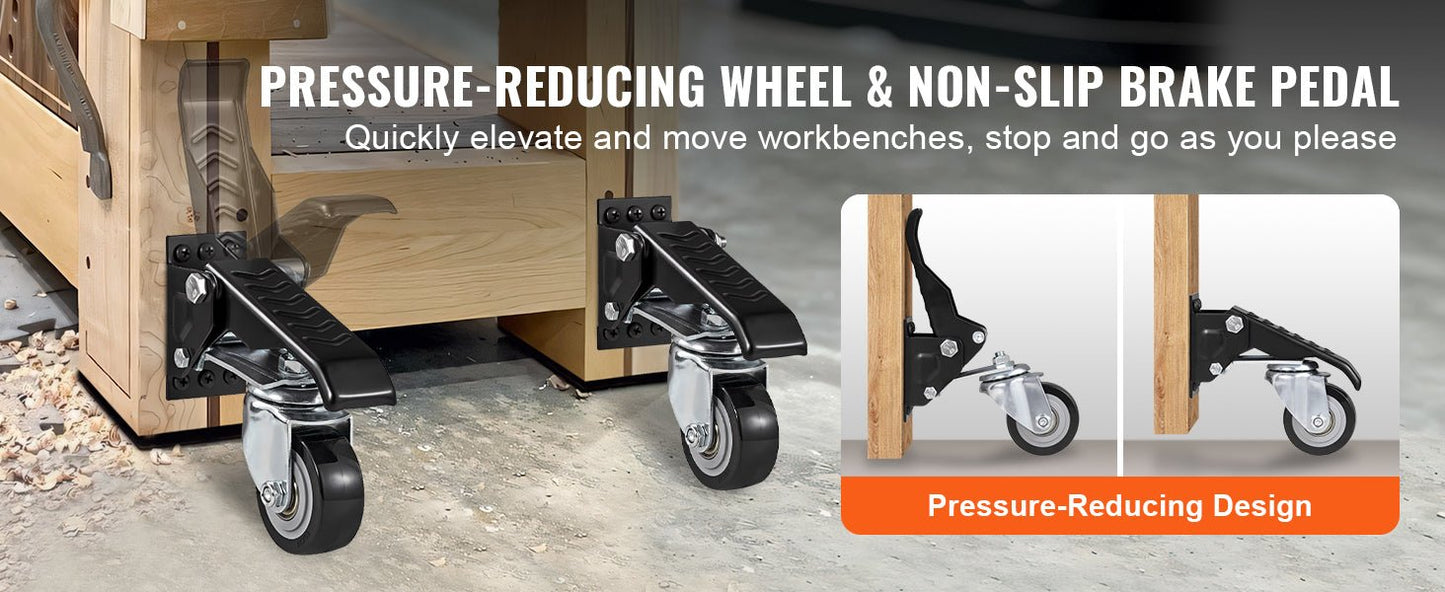 SucceBuy 165 lbs 2.5" Workbench Caster Wheels – Set of 4, Side - Mounted, 360° Swivel Retractable Stepdown Wheels - Buy at GearForge