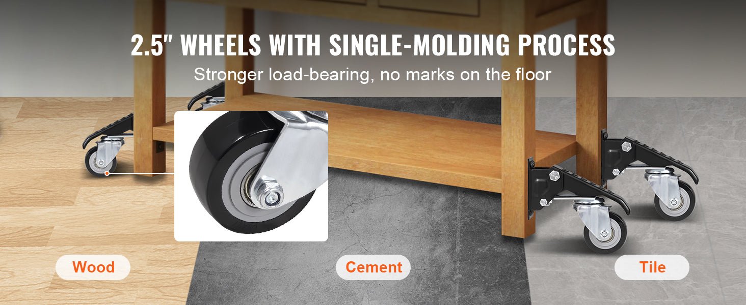 SucceBuy 165 lbs 2.5" Workbench Caster Wheels – Set of 4, Side - Mounted, 360° Swivel Retractable Stepdown Wheels - Buy at GearForge