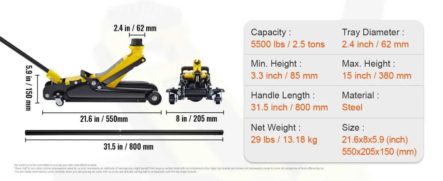 SucceBuy 2.5T Floor Hydraulic Jack Pneumatic Low Profile Floor Jack Heavy - Duty Steel Floor Jacks with Single Piston Lift Pump - Buy at GearForge