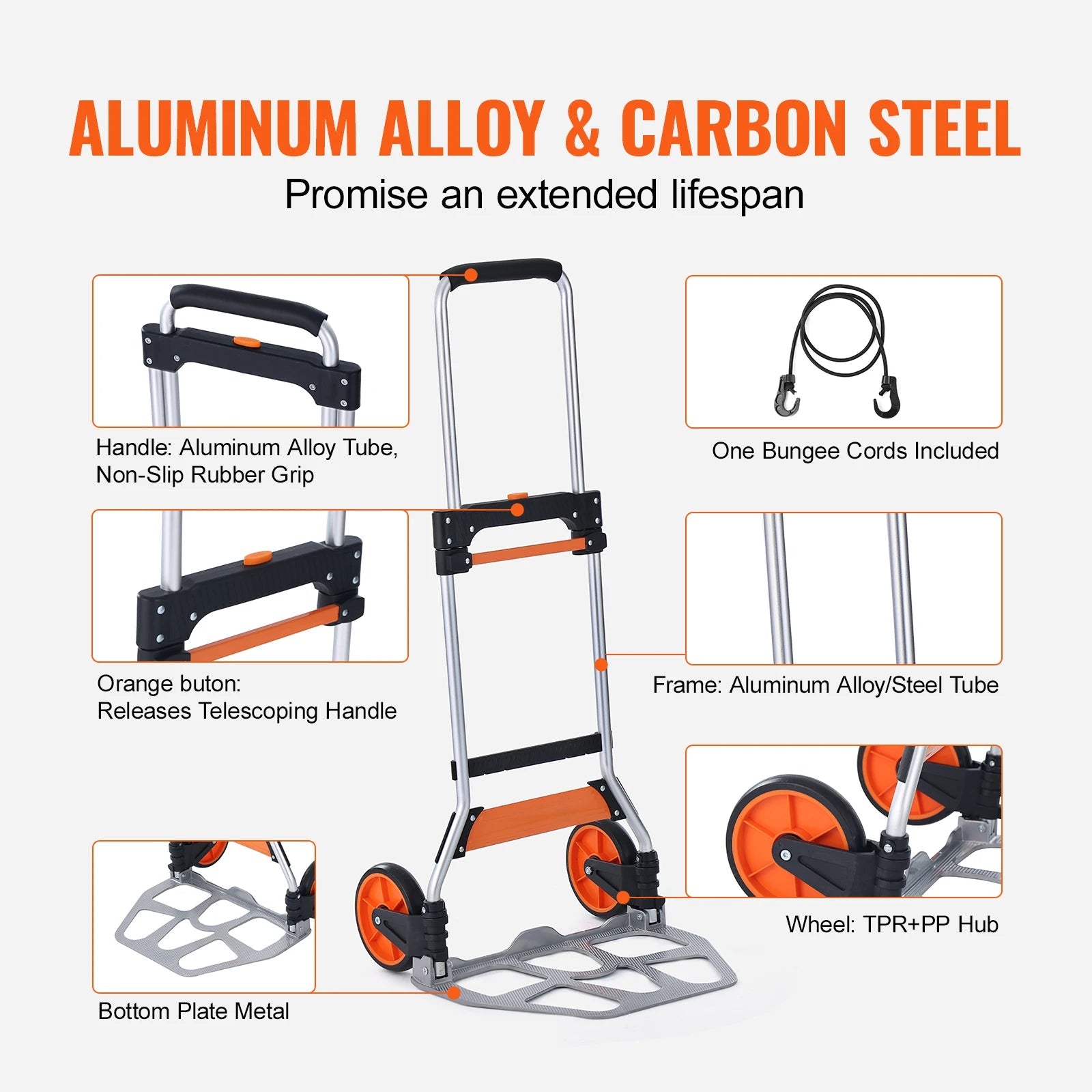 SucceBuy 275/309 lbs Folding Hand Truck Portable Unity Cart Dolly with Telescoping Handle and Binding Rope for Moving Warehouse - Buy at GearForge