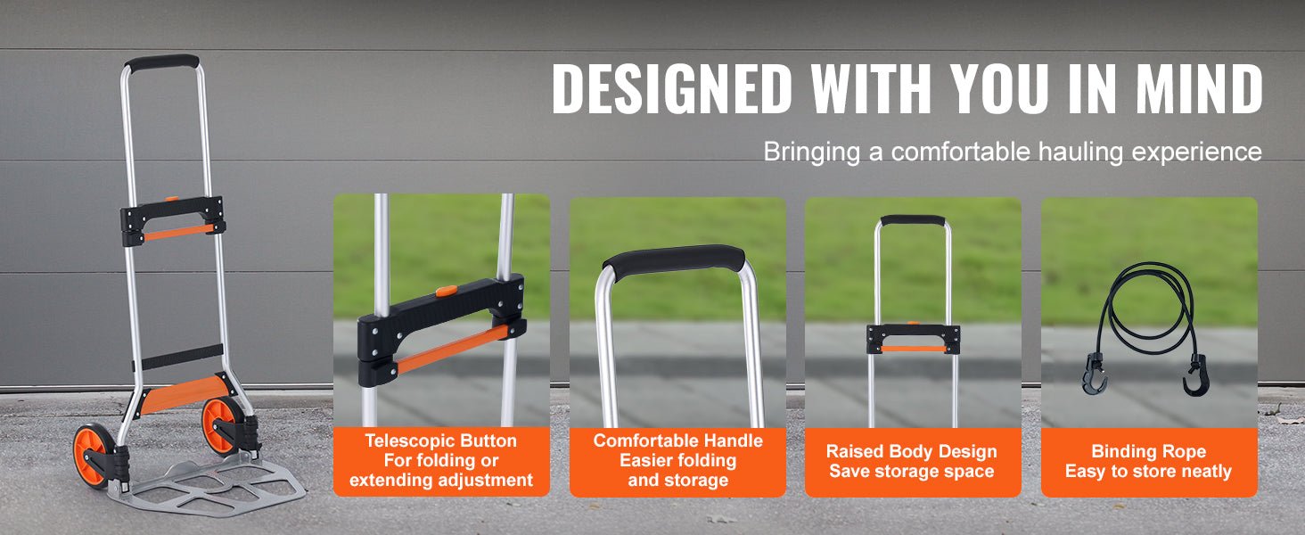 SucceBuy 275/309 lbs Folding Hand Truck Portable Unity Cart Dolly with Telescoping Handle and Binding Rope for Moving Warehouse - Buy at GearForge