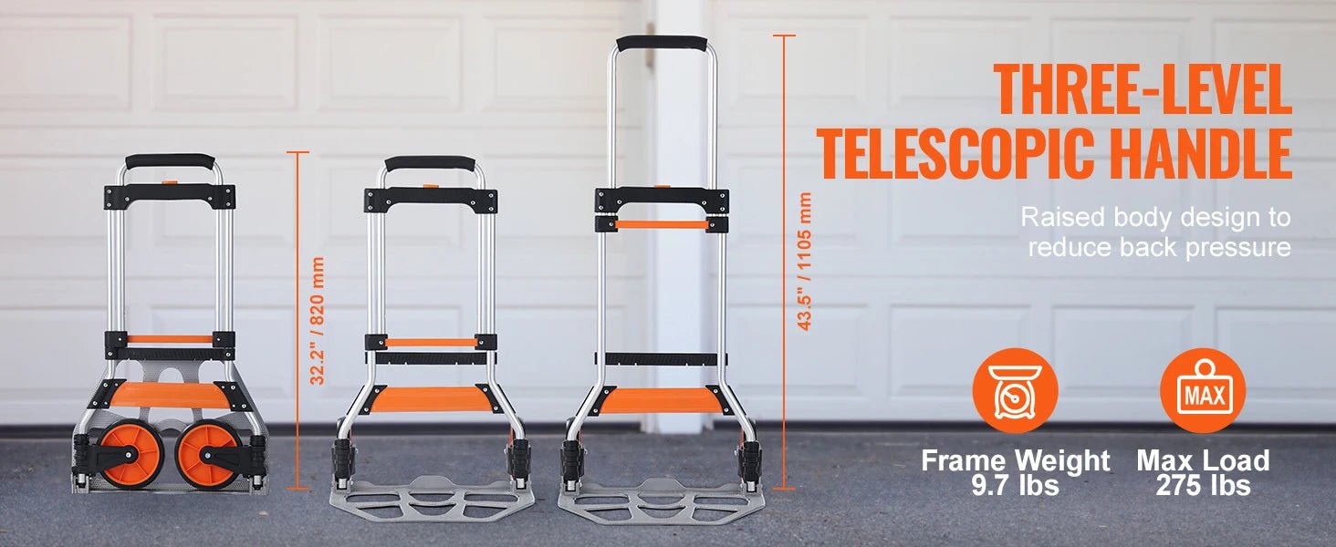 SucceBuy 275/309 lbs Folding Hand Truck Portable Unity Cart Dolly with Telescoping Handle and Binding Rope for Moving Warehouse - Buy at GearForge