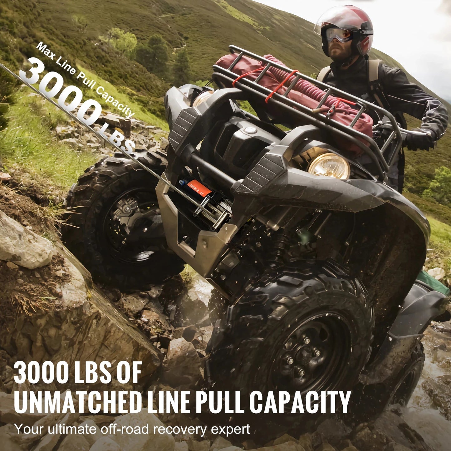 SucceBuy 3000lbs 12V Electric ATV/UTV Winch – Steel Cable, 39ft Rope, Roller Fairlead & Wired Remote - Buy at GearForge