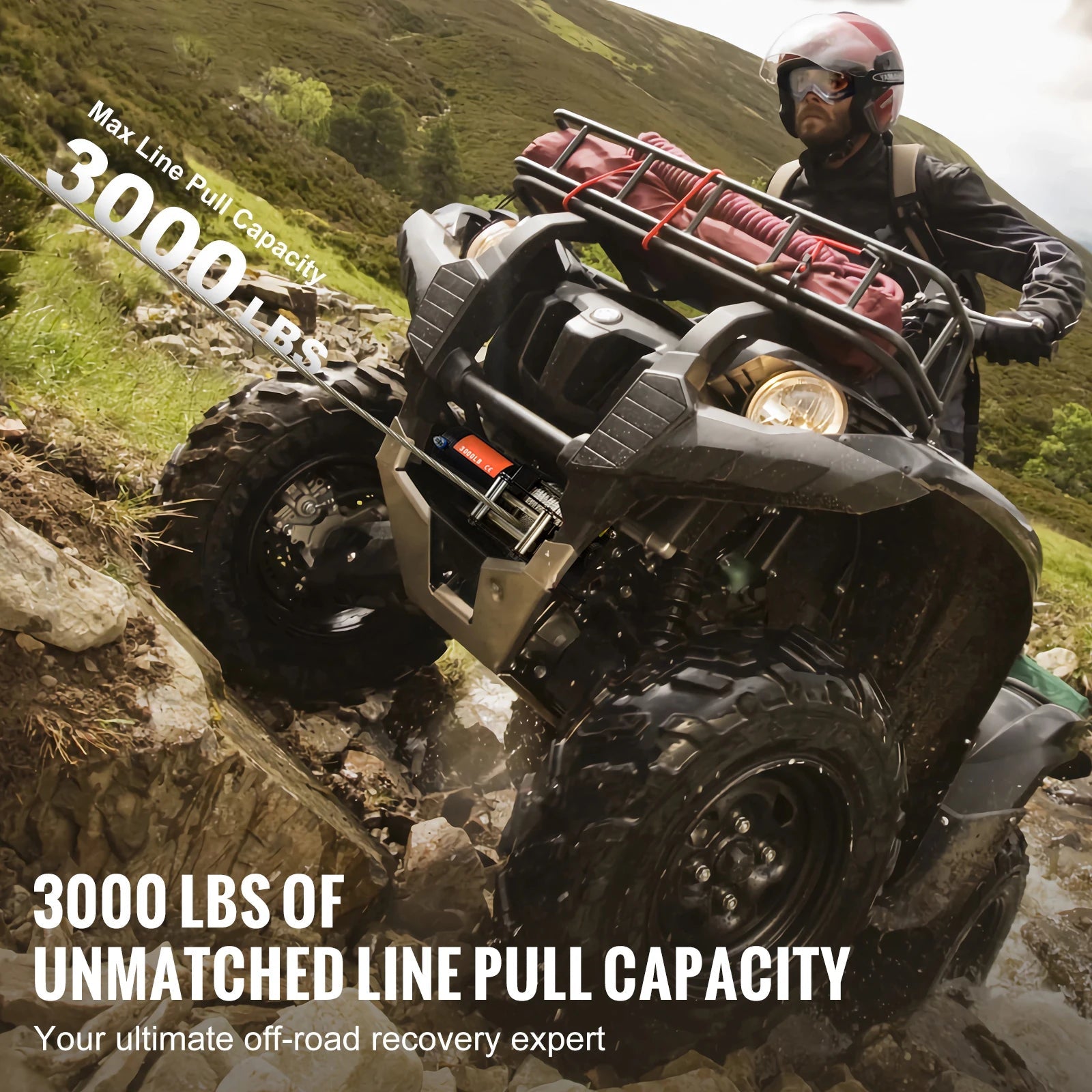 SucceBuy 3000lbs 12V Electric ATV/UTV Winch – Steel Cable, 39ft Rope, Roller Fairlead & Wired Remote - Buy at GearForge