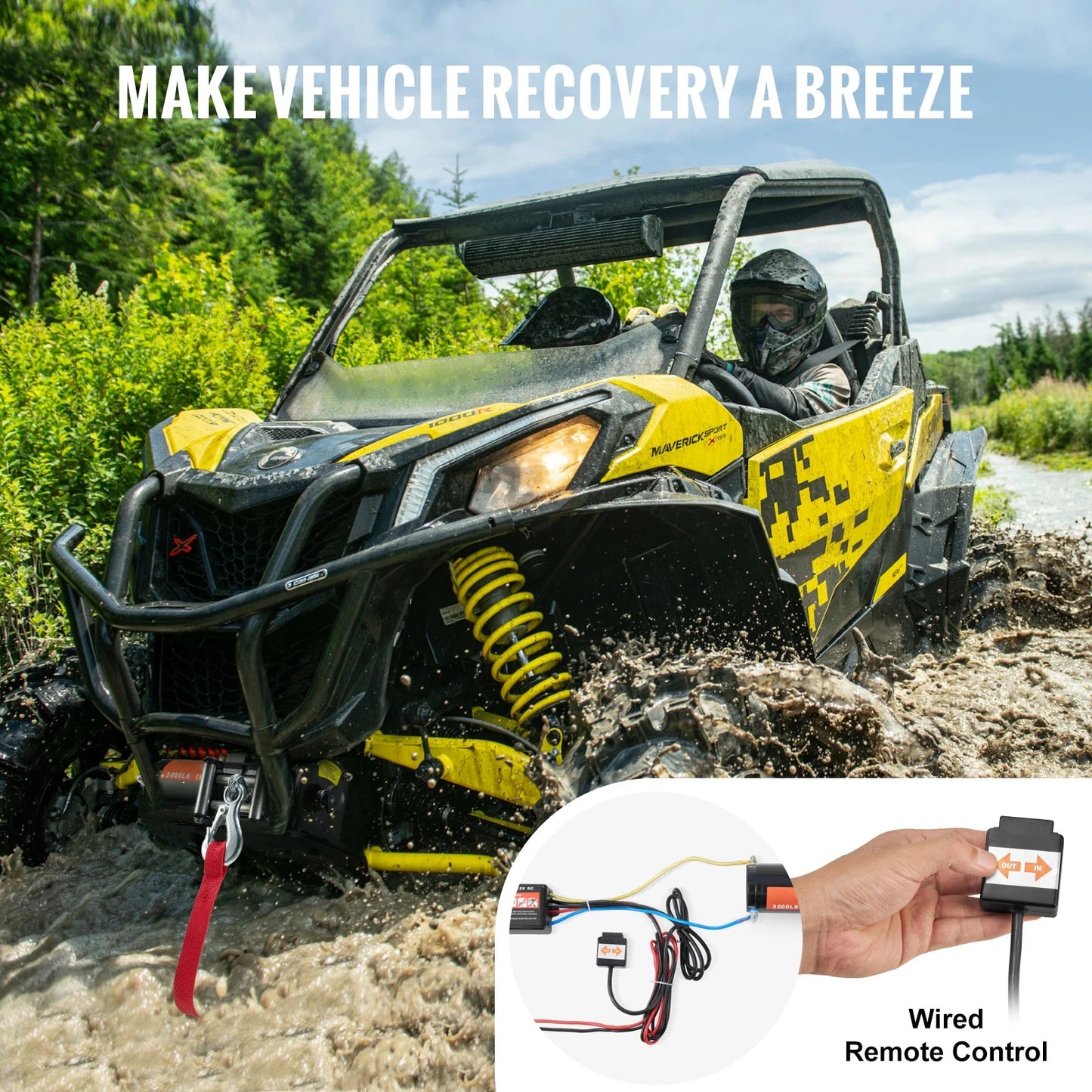 SucceBuy 3000lbs 12V Electric ATV/UTV Winch – Steel Cable, 39ft Rope, Roller Fairlead & Wired Remote - Buy at GearForge