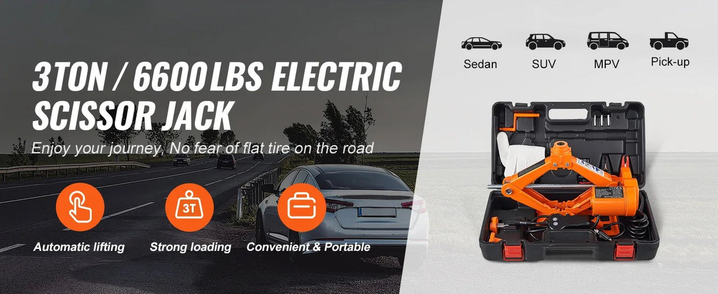 SucceBuy 3T Electric Scissor Car Jack with 12V Impact Wrench – Portable SUV & Truck Tire Lifting Tool - Buy at GearForge