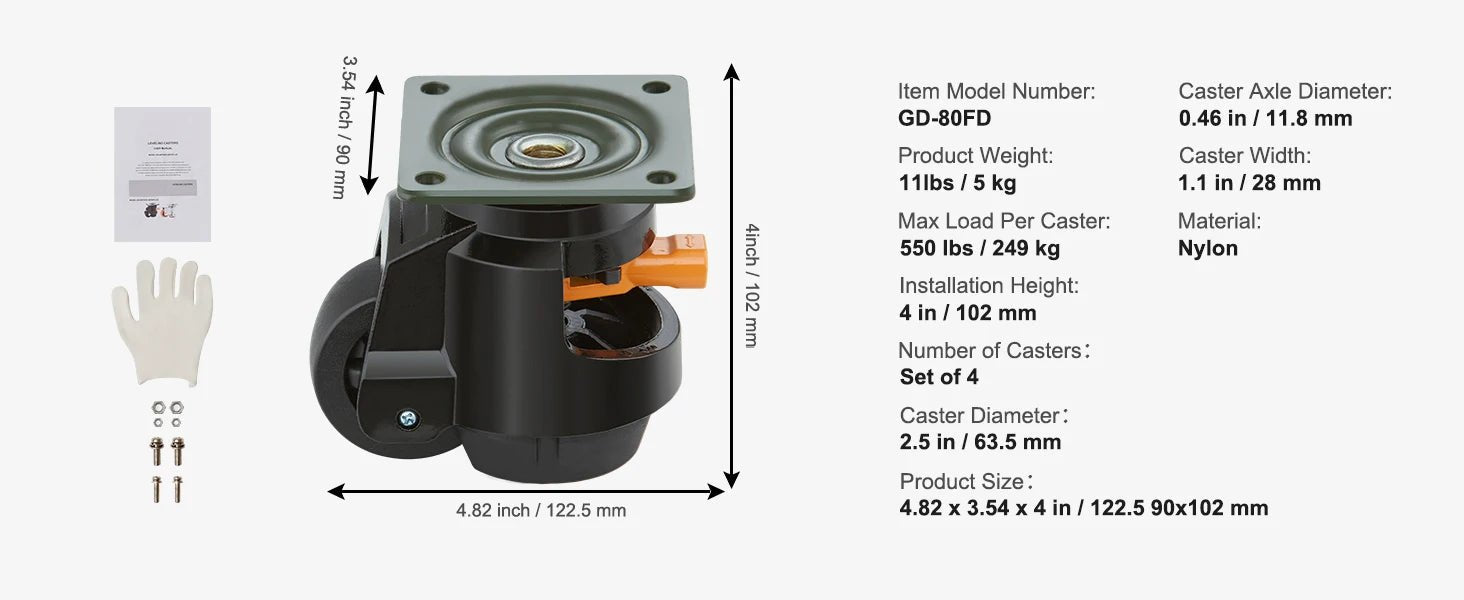 SucceBuy 4 - Piece Heavy Duty Leveling Casters with Adjustable Feet – Swivel Wheels for Workbench & Machines - Buy at GearForge