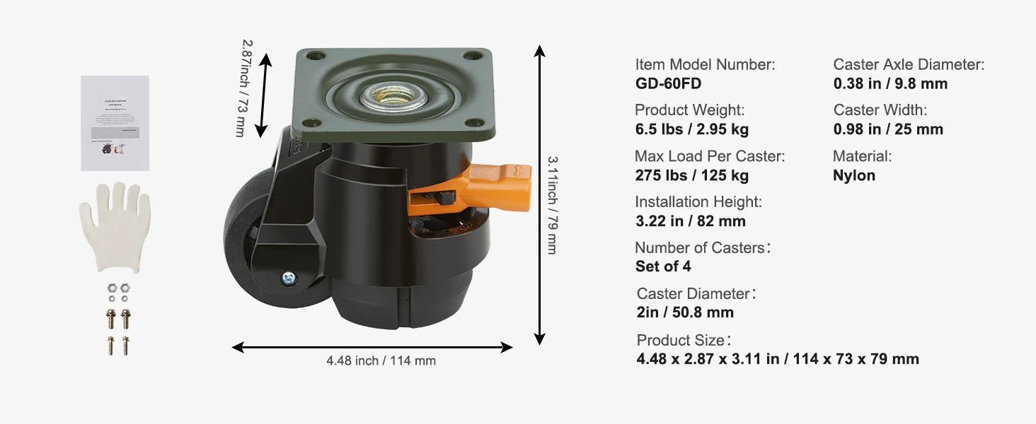 SucceBuy 4 - Piece Heavy Duty Leveling Casters with Adjustable Feet – Swivel Wheels for Workbench & Machines - Buy at GearForge