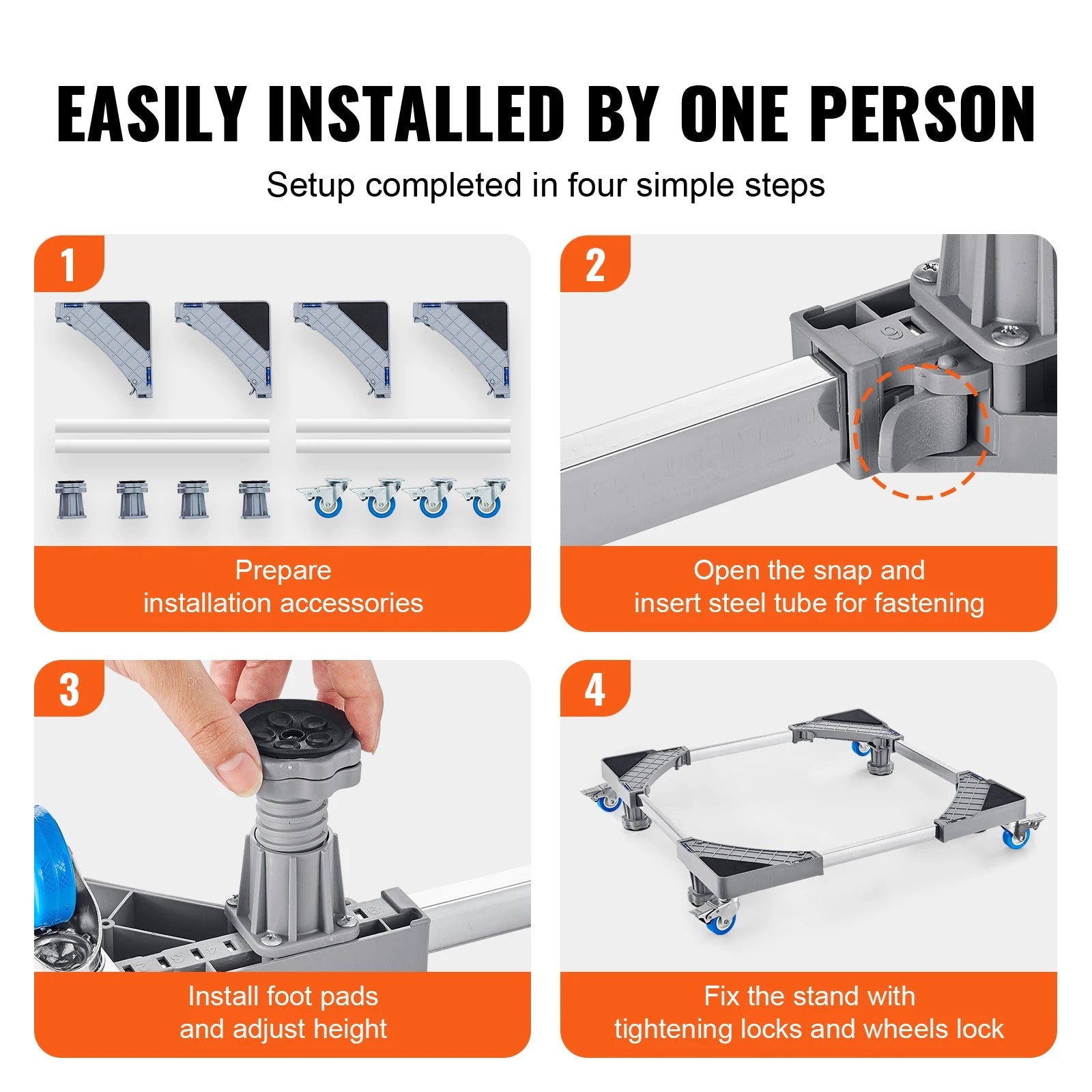 SucceBuy 400 lbs Mini Fridge Stand Mover Adjustable Mobile Base with 4 Locking Swivel Wheels for Washing Machine Refrigerator - Buy at GearForge