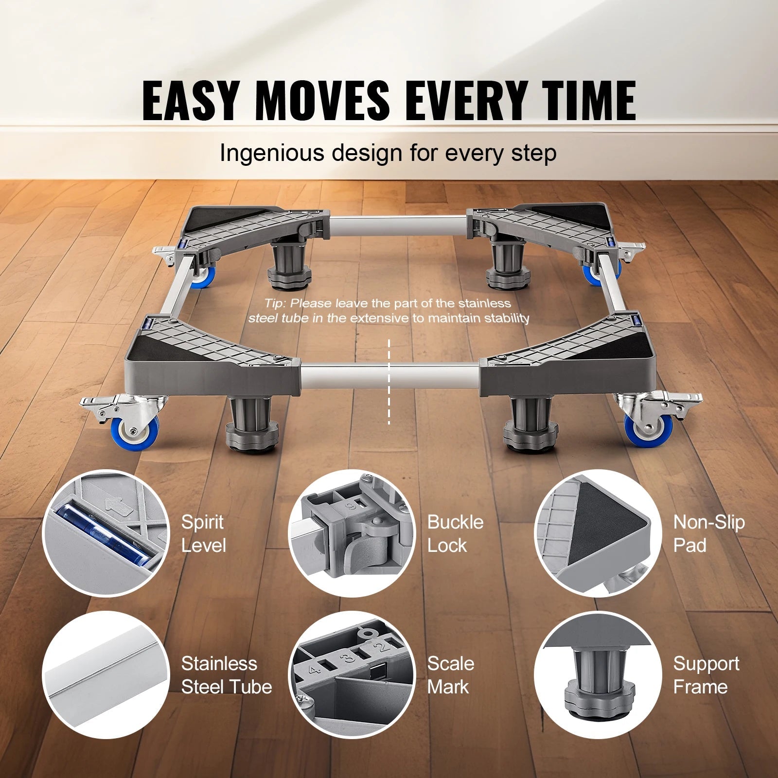 SucceBuy 400 lbs Mini Fridge Stand Mover Adjustable Mobile Base with 4 Locking Swivel Wheels for Washing Machine Refrigerator - Buy at GearForge