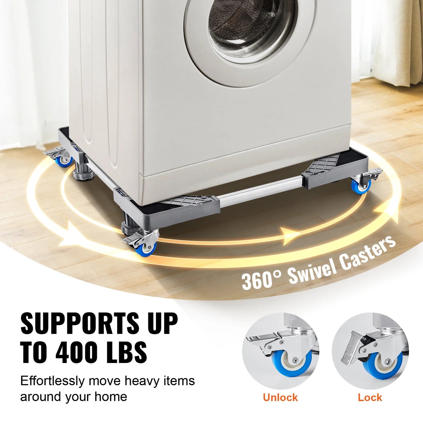 SucceBuy 400 lbs Mini Fridge Stand Mover Adjustable Mobile Base with 4 Locking Swivel Wheels for Washing Machine Refrigerator - Buy at GearForge