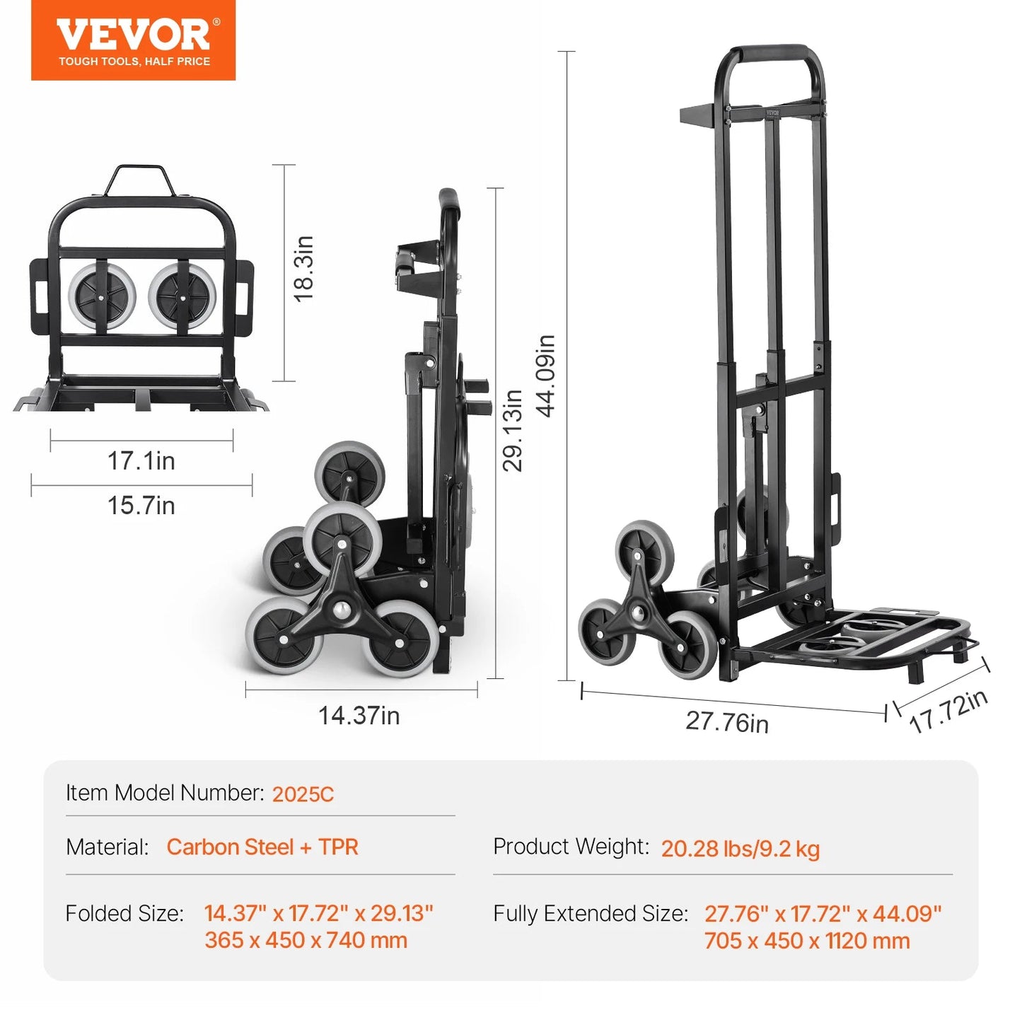 SucceBuy 460 lbs Folding Stair Climbing Hand Truck Dolly with 6 Wheels & Ropes – Shopping, Moving, Warehouse Cart - Buy at GearForge