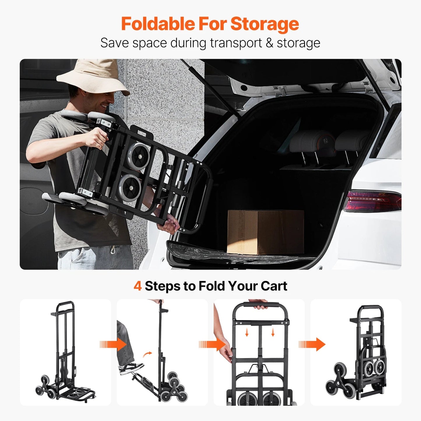 SucceBuy 460 lbs Folding Stair Climbing Hand Truck Dolly with 6 Wheels & Ropes – Shopping, Moving, Warehouse Cart - Buy at GearForge