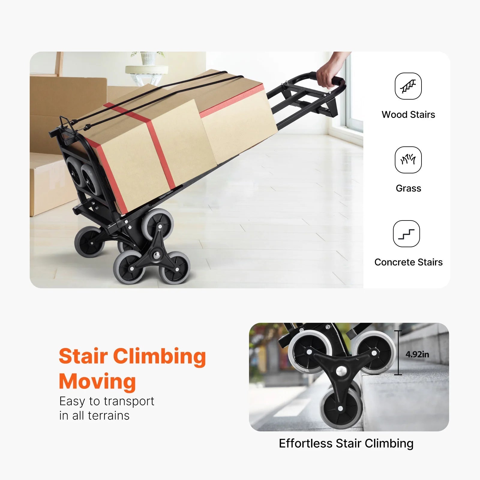 SucceBuy 460 lbs Folding Stair Climbing Hand Truck Dolly with 6 Wheels & Ropes – Shopping, Moving, Warehouse Cart - Buy at GearForge