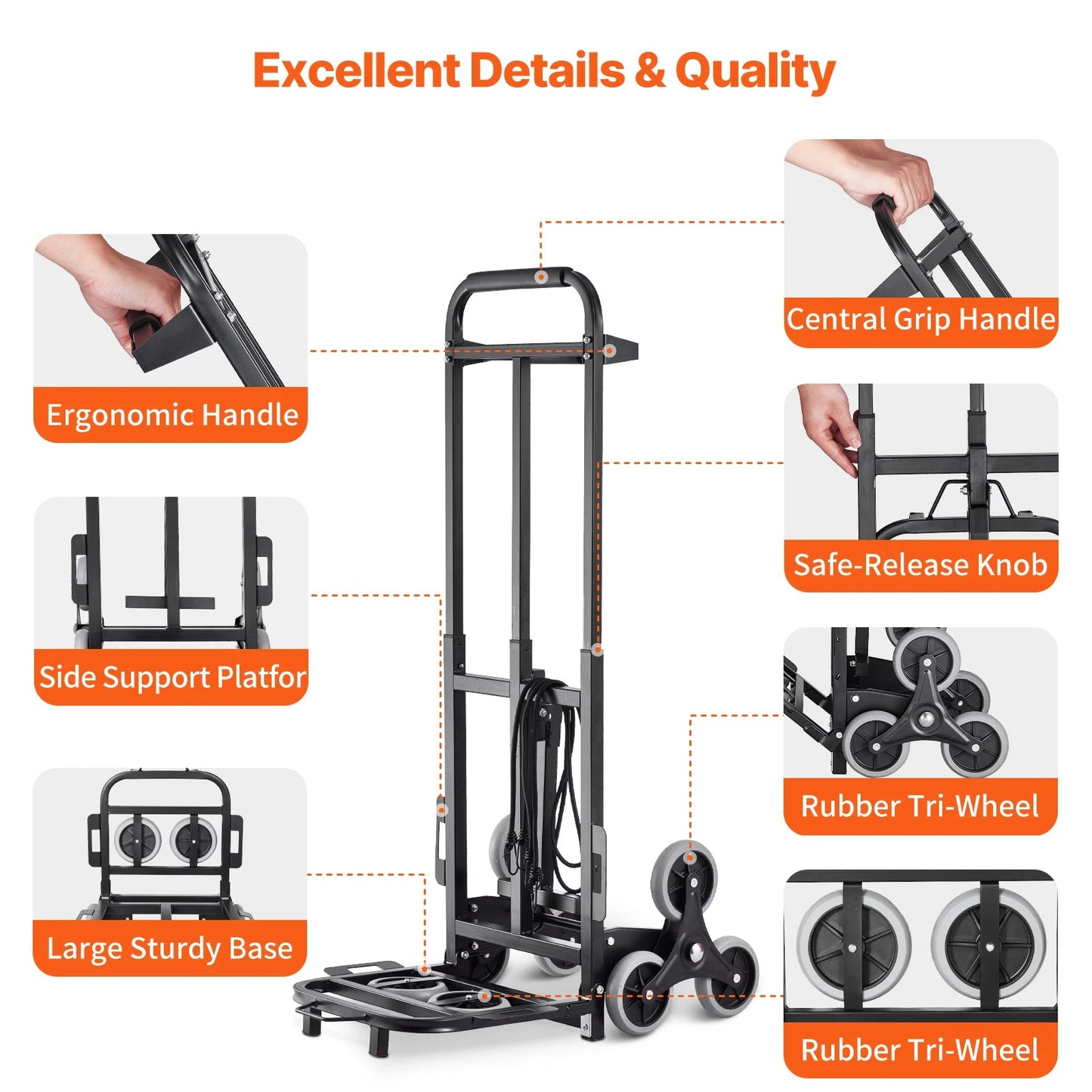 SucceBuy 460 lbs Folding Stair Climbing Hand Truck Dolly with 6 Wheels & Ropes – Shopping, Moving, Warehouse Cart - Buy at GearForge