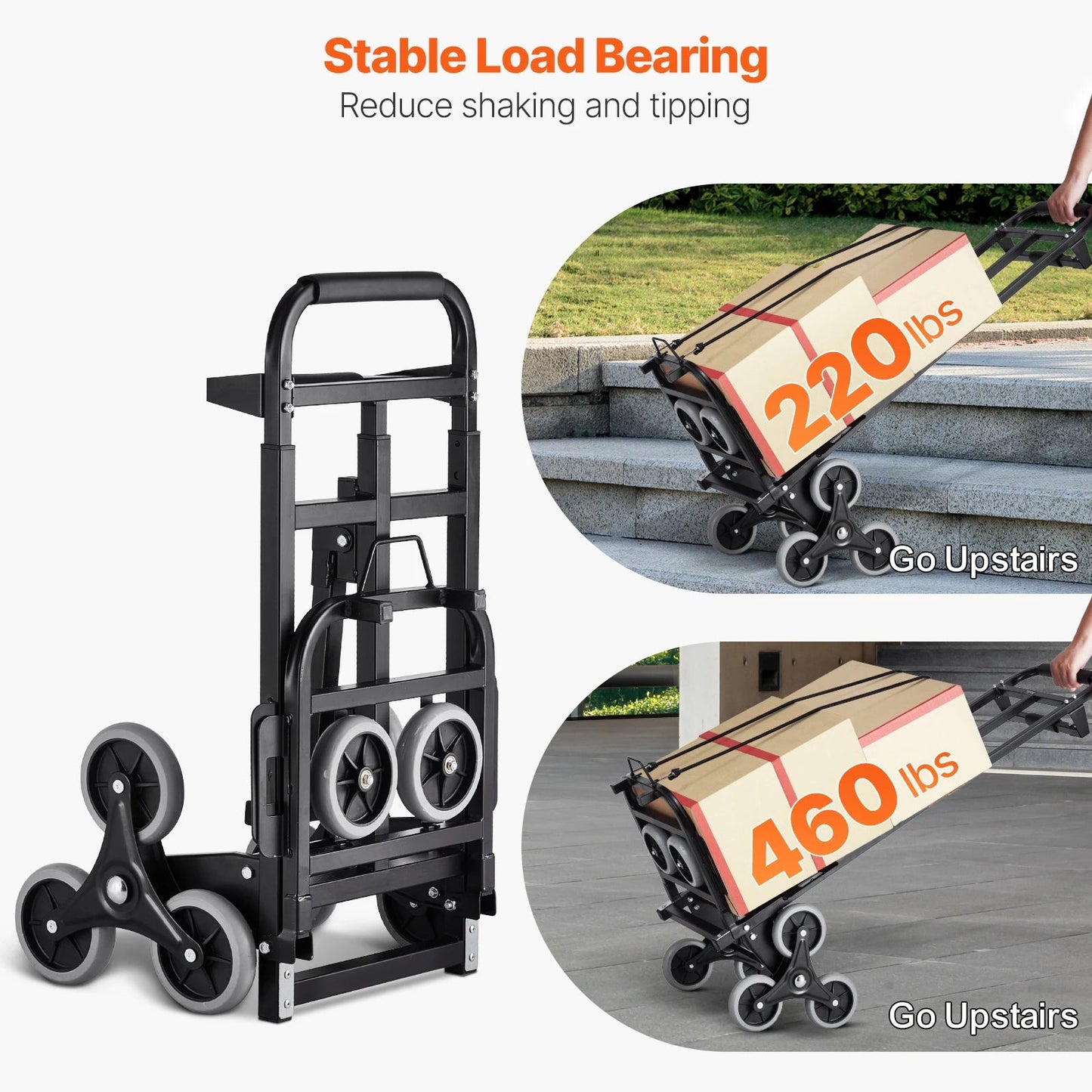 SucceBuy 460 lbs Folding Stair Climbing Hand Truck Dolly with 6 Wheels & Ropes – Shopping, Moving, Warehouse Cart - Buy at GearForge