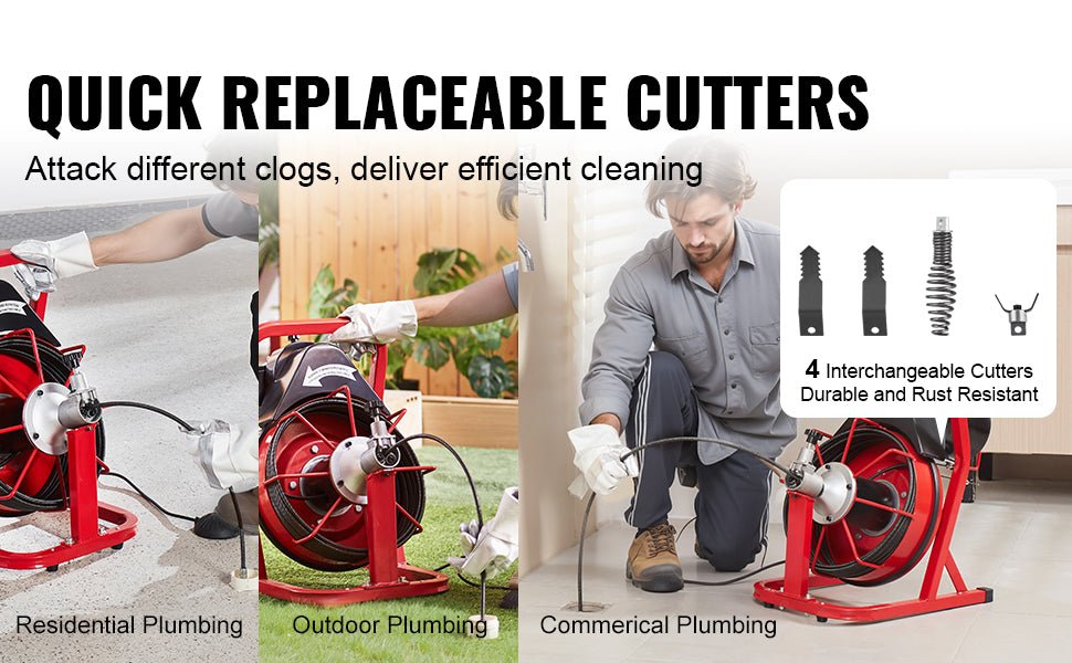 SucceBuy 50FT Electric Drain Cleaner Machine – Automatic Sewer Snake Auger with 4 Cutters (3/8" Cable, 2–4" Pipes) - Buy at GearForge
