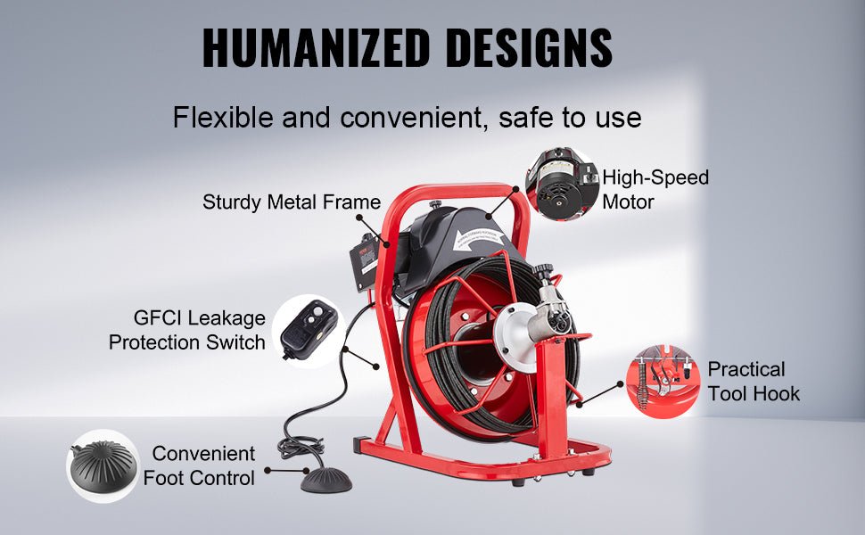 SucceBuy 50FT Electric Drain Cleaner Machine – Automatic Sewer Snake Auger with 4 Cutters (3/8" Cable, 2–4" Pipes) - Buy at GearForge
