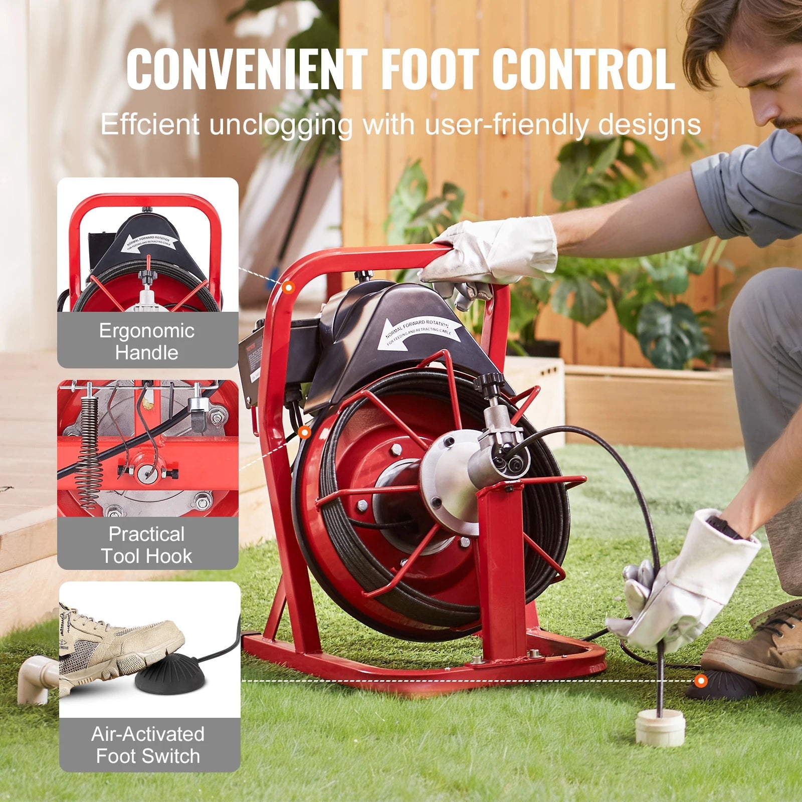 SucceBuy 50FT Electric Drain Cleaner Machine – Automatic Sewer Snake Auger with 4 Cutters (3/8" Cable, 2–4" Pipes) - Buy at GearForge