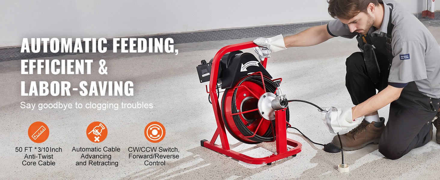 SucceBuy 50FT Electric Drain Cleaner Machine – Automatic Sewer Snake Auger with 4 Cutters (3/8" Cable, 2–4" Pipes) - Buy at GearForge
