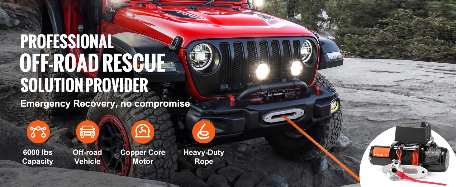 SucceBuy 6000lbs Electric Winch Car Truck Winch with 1/4 in 55 ft Synthetic Rope Wireless/Wired for Towing SUV Jeep Trailer Boat - Buy at GearForge