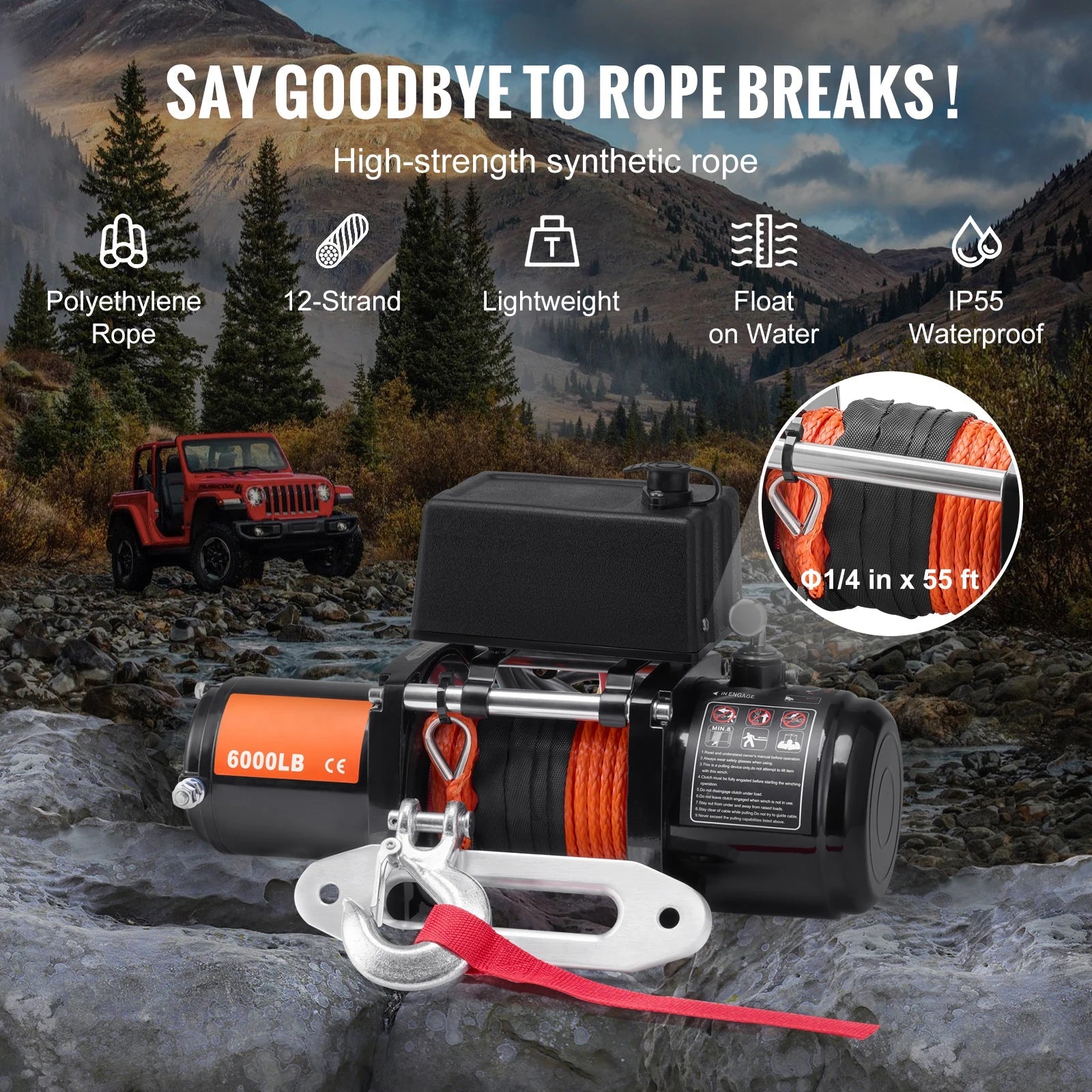 SucceBuy 6000lbs Electric Winch Car Truck Winch with 1/4 in 55 ft Synthetic Rope Wireless/Wired for Towing SUV Jeep Trailer Boat - Buy at GearForge