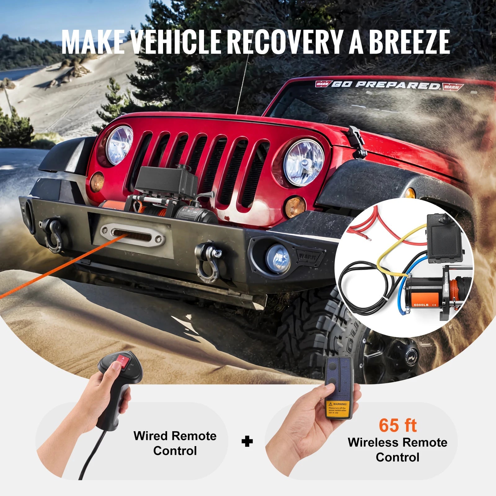 SucceBuy 6000lbs Electric Winch Car Truck Winch with 1/4 in 55 ft Synthetic Rope Wireless/Wired for Towing SUV Jeep Trailer Boat - Buy at GearForge