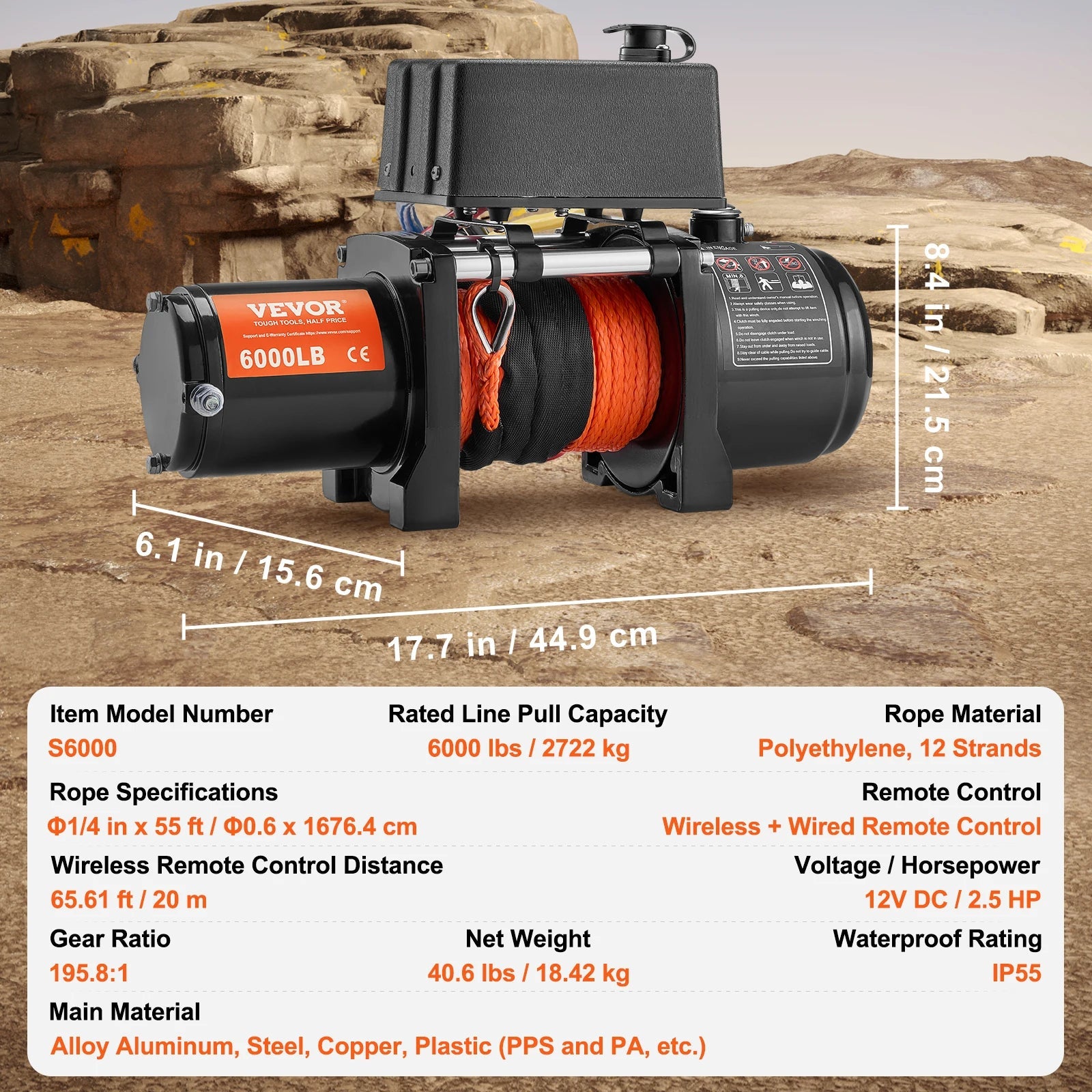 SucceBuy 6000lbs Electric Winch Car Truck Winch with 1/4 in 55 ft Synthetic Rope Wireless/Wired for Towing SUV Jeep Trailer Boat - Buy at GearForge