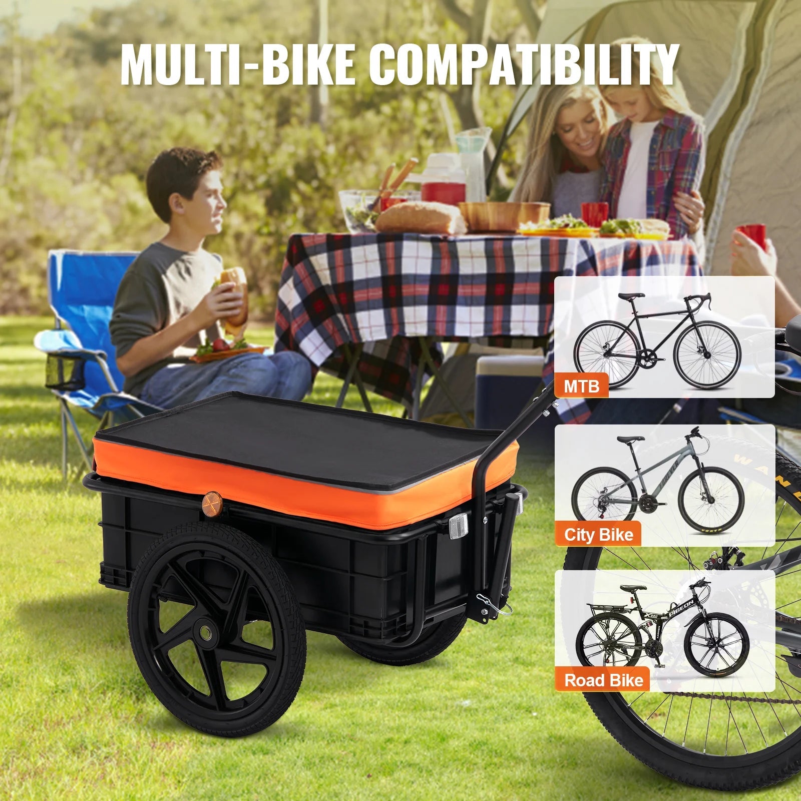 SucceBuy 88Lbs Bike Cargo Trailer Bicycle Wagon Cart Foldable Storage with 16" Wheels & Safe Reflectors Fits 24" - 28" Bike Wheels - Buy at GearForge