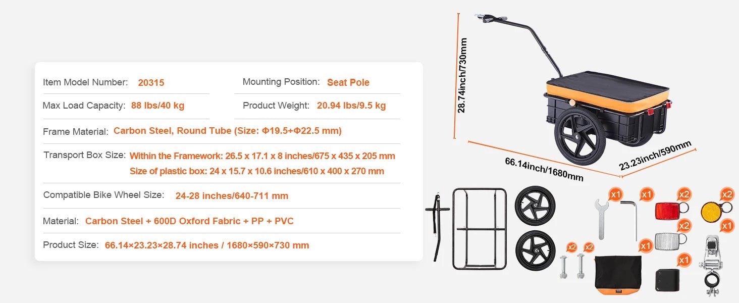 SucceBuy 88Lbs Bike Cargo Trailer Bicycle Wagon Cart Foldable Storage with 16" Wheels & Safe Reflectors Fits 24" - 28" Bike Wheels - Buy at GearForge