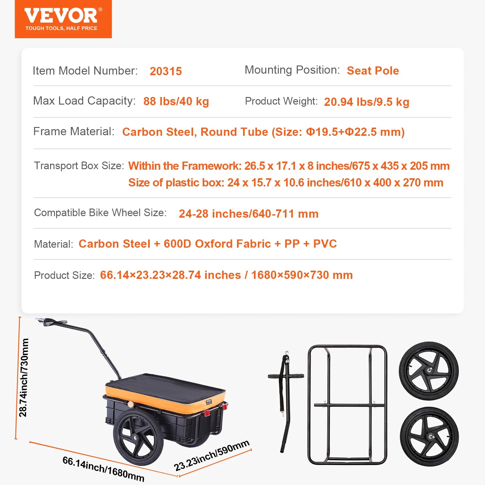 SucceBuy 88Lbs Bike Cargo Trailer Bicycle Wagon Cart Foldable Storage with 16" Wheels & Safe Reflectors Fits 24" - 28" Bike Wheels - Buy at GearForge