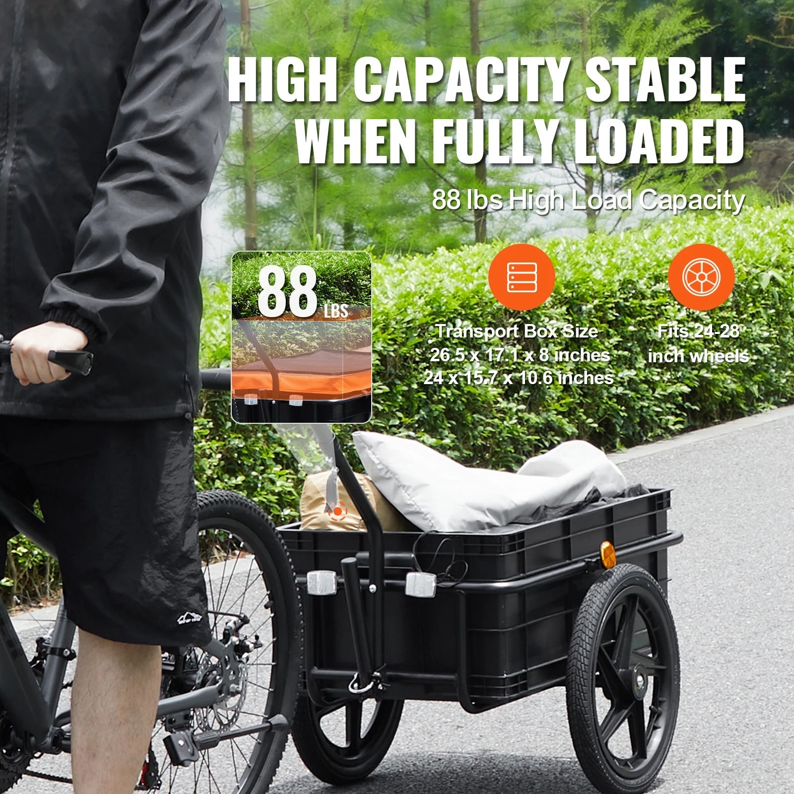 SucceBuy 88Lbs Bike Cargo Trailer Bicycle Wagon Cart Foldable Storage with 16" Wheels & Safe Reflectors Fits 24" - 28" Bike Wheels - Buy at GearForge
