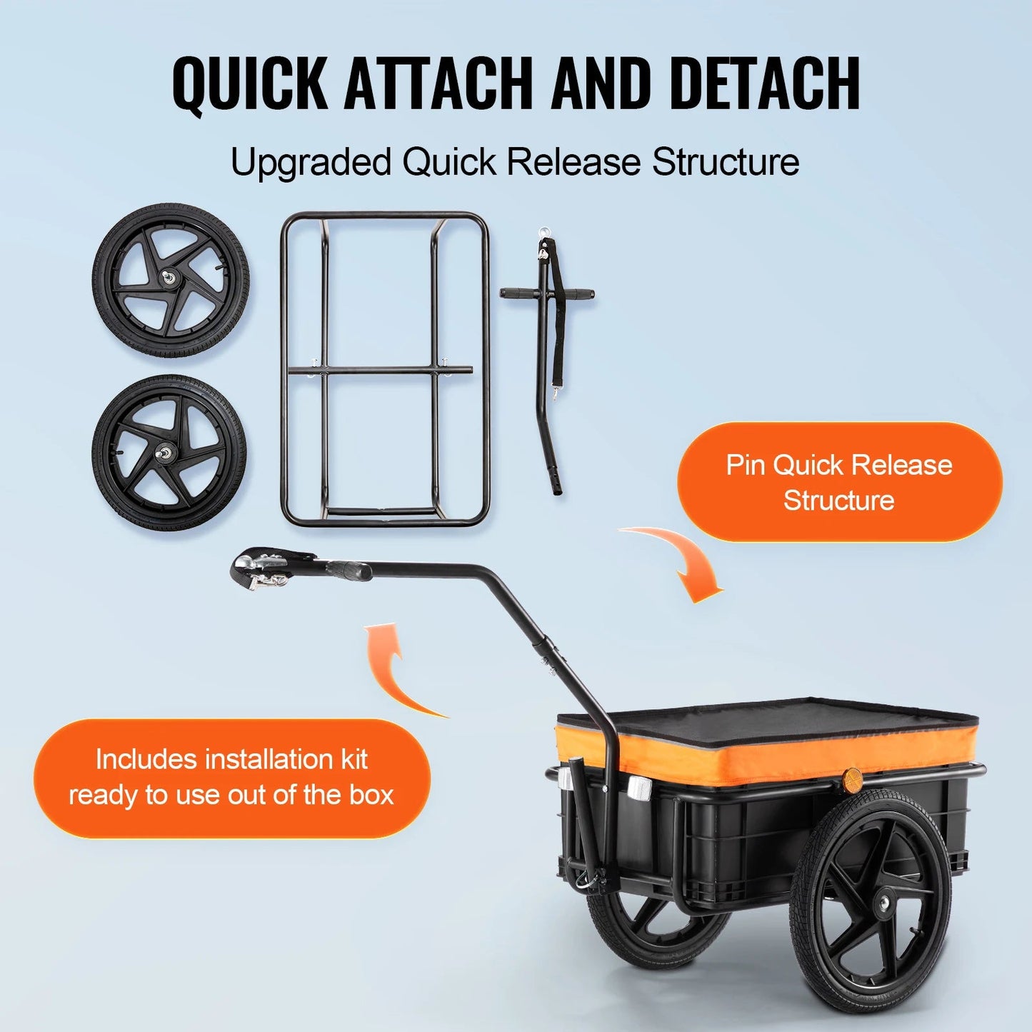 SucceBuy 88Lbs Bike Cargo Trailer Bicycle Wagon Cart Foldable Storage with 16" Wheels & Safe Reflectors Fits 24" - 28" Bike Wheels - Buy at GearForge