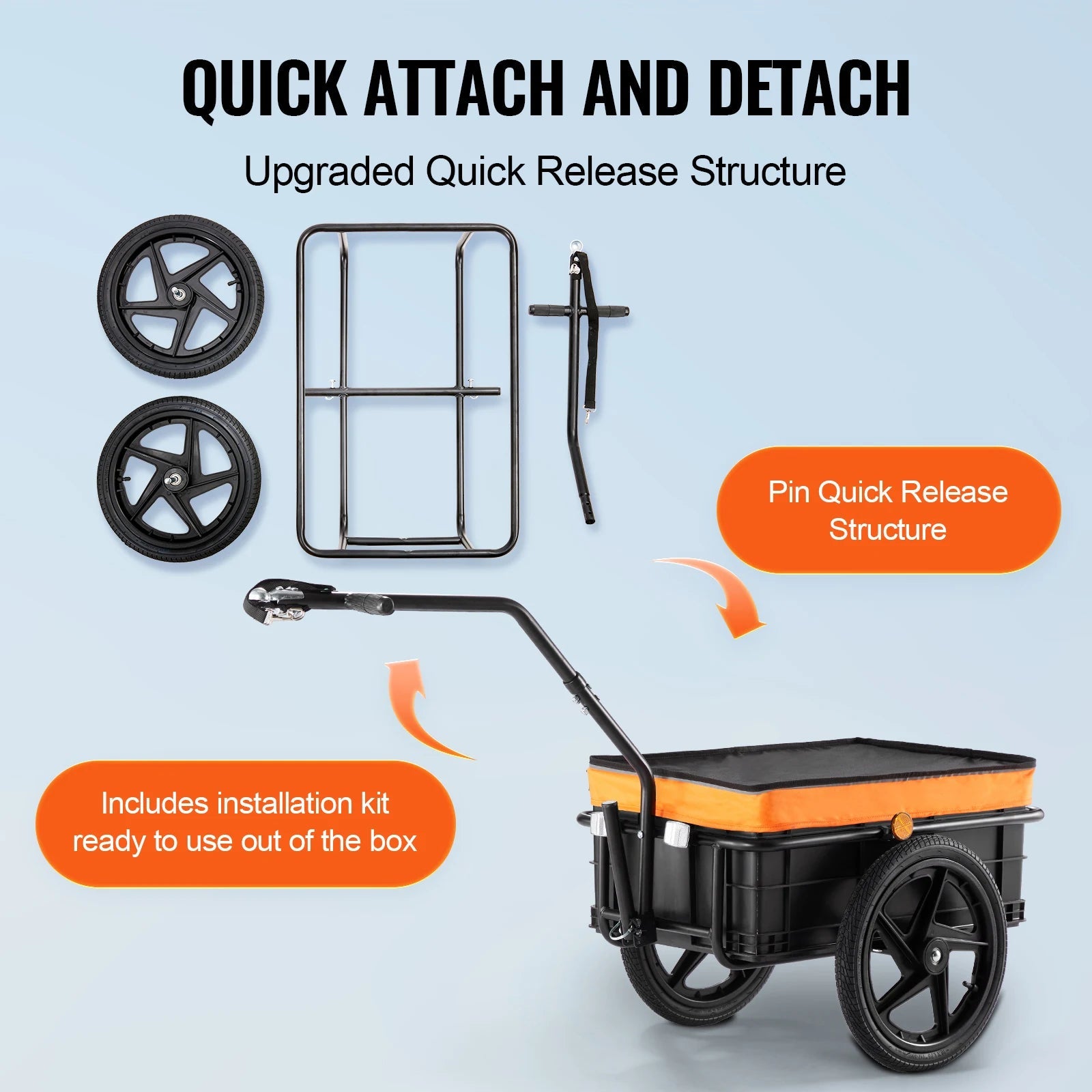 SucceBuy 88Lbs Bike Cargo Trailer Bicycle Wagon Cart Foldable Storage with 16" Wheels & Safe Reflectors Fits 24" - 28" Bike Wheels - Buy at GearForge