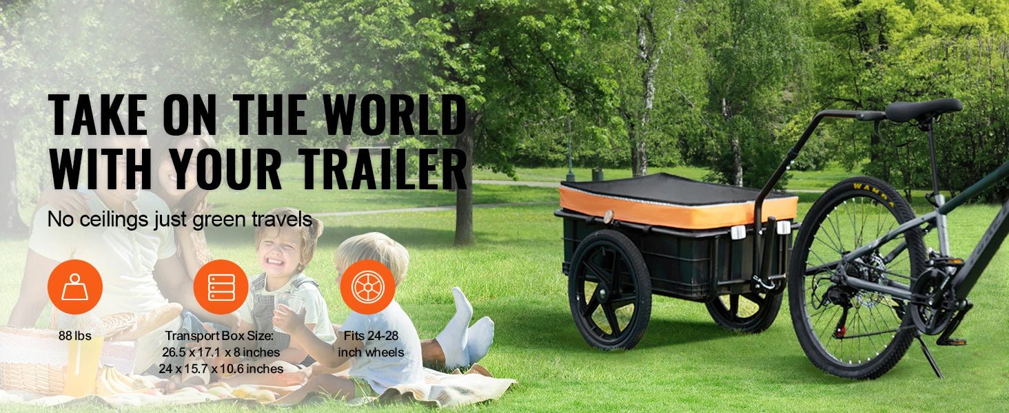 SucceBuy 88Lbs Bike Cargo Trailer Bicycle Wagon Cart Foldable Storage with 16" Wheels & Safe Reflectors Fits 24" - 28" Bike Wheels - Buy at GearForge